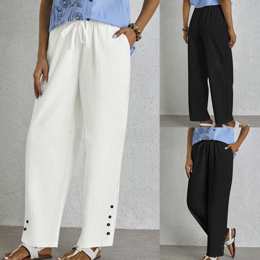 Women's high-waisted chino trousers with elasticated waistband and side pockets NOVAE