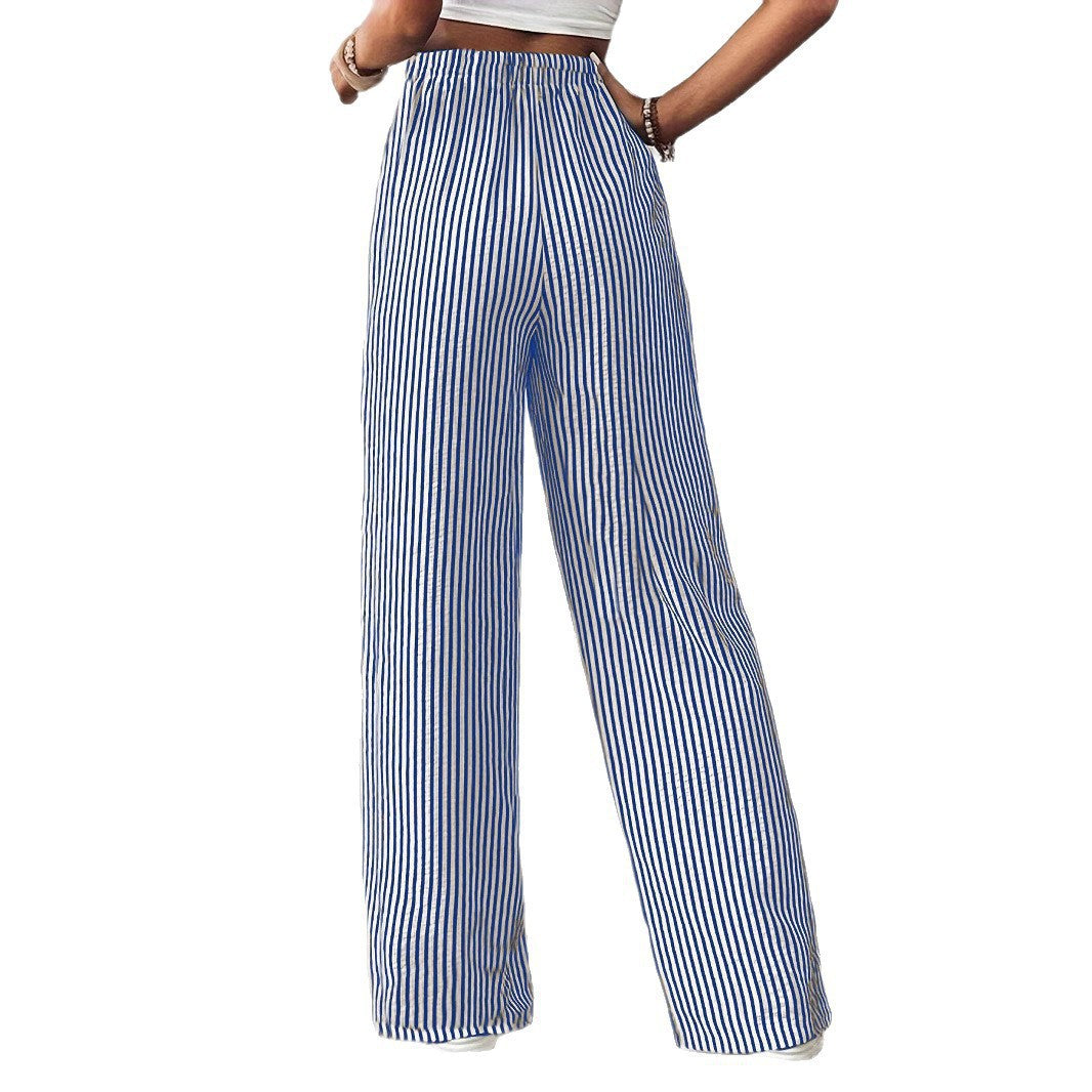 Women's wide-legged striped trousers with elasticated waistband and practical pockets NOVAE