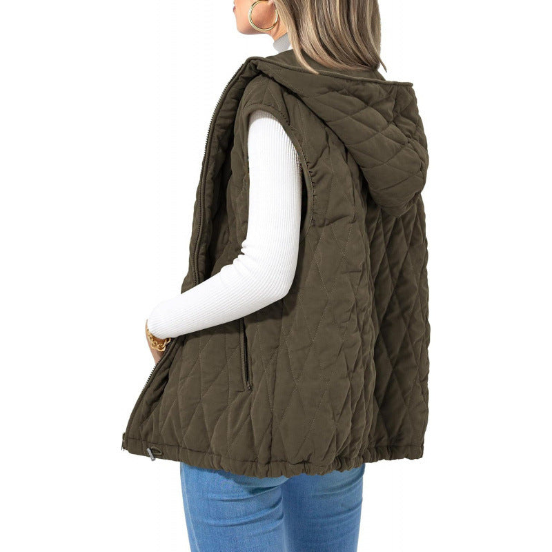 Women's quilted vest with hood and side zip pockets NOVAE