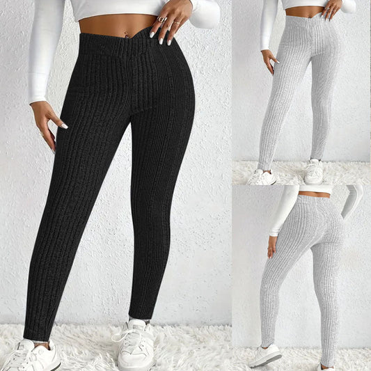Women's leggings with structured rib pattern and high waistband NOVAE