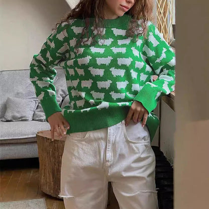 Women's knitted sweater with original sheep design NOVAE