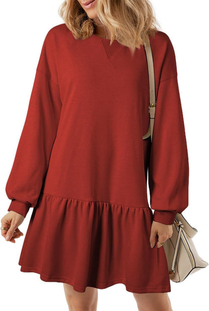 Women's casual sweatshirt dress with voluminous sleeves and ruffle detail NOVAE