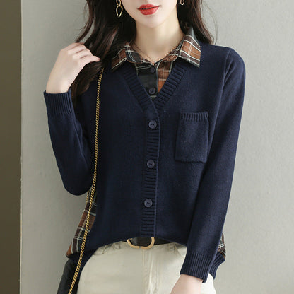 Women's cardigan with V-neck and practical chest pocket NOVAE