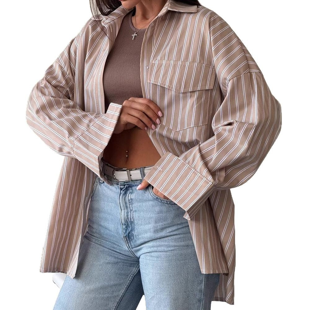 Women's casual long-sleeved blouse with fine stripes NOVAE