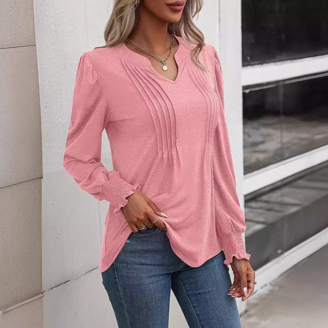 Women's long-sleeved shirt with elegant ruffle NOVAE