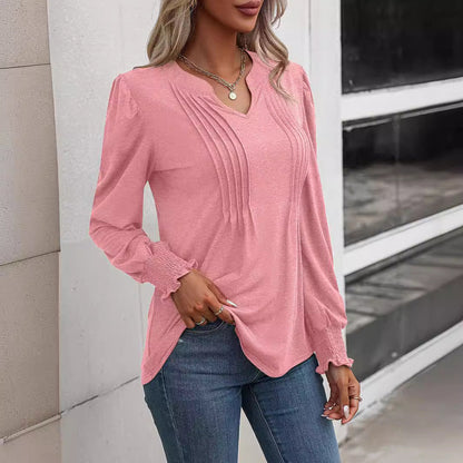 Women's long-sleeved shirt with elegant ruffle NOVAE