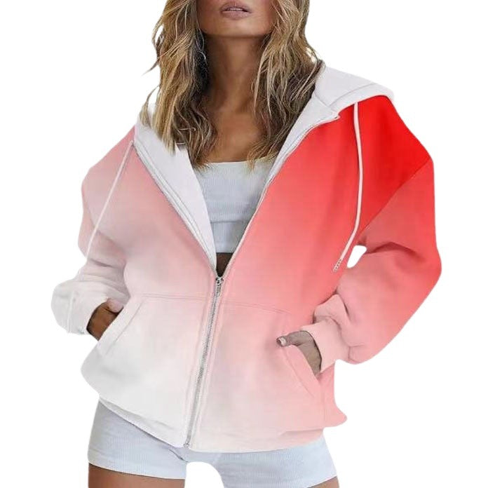 Women's Oversized Gradient Hooded Jacket with Practical Pockets NOVAE