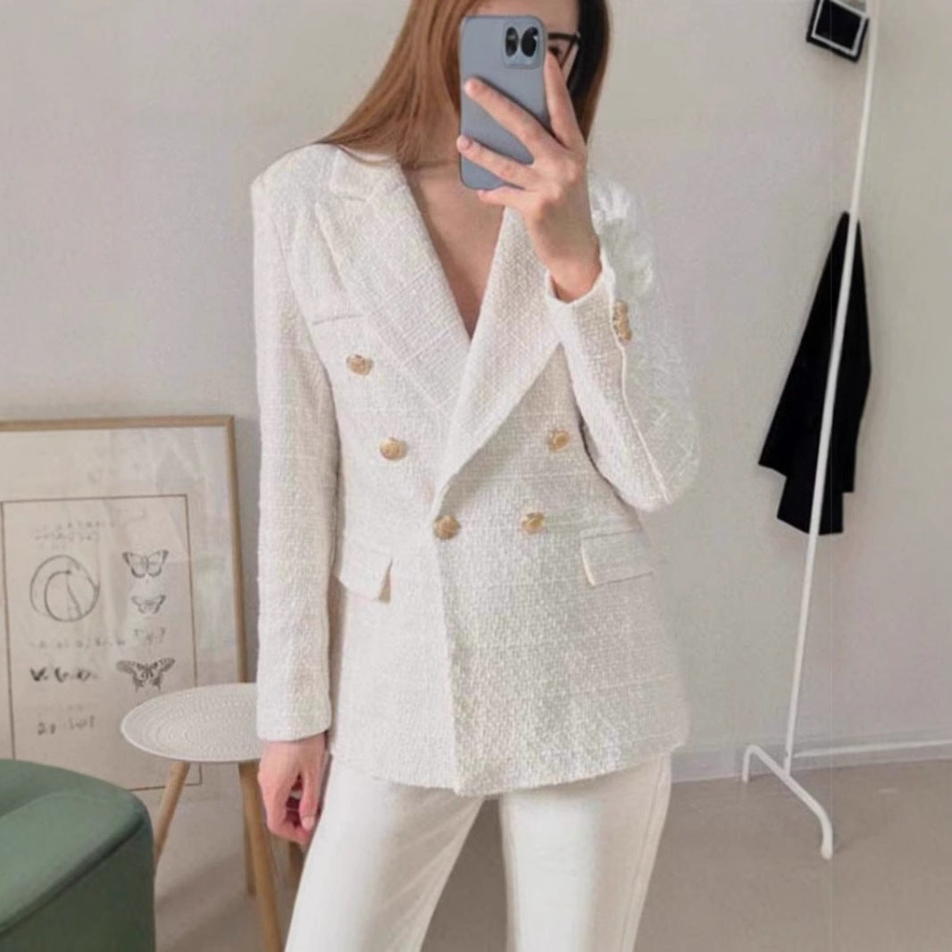 Women's tweed blazer jacket with double button placket and elegant cut NOVAE