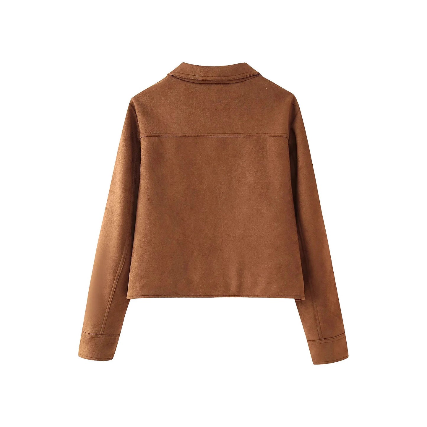 Women's fashionable short jacket made of imitation suede with practical pockets and an elegant collar NOVAE