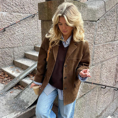 Women's elegant faux leather jacket with patch pockets NOVAE