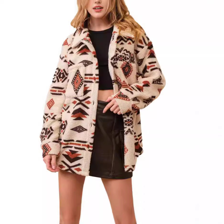 Women's cozy overshirt jacket in ethnic design NOVAE