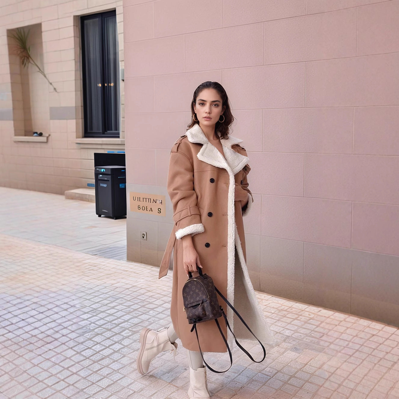 Women's Warm Extra-Long Coat with Faux Fur Collar NOVAE