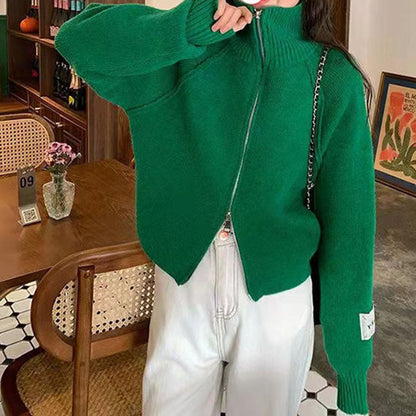 Women's cardigan with high-quality zipper and stand-up collar NOVAE