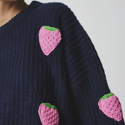 Women's knit sweater with unique strawberry design and comfortable cut NOVAE