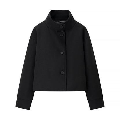 Women's elegant short jacket with high collar and simple button details NOVAE