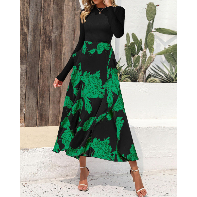 Women's Elegant Maxi Dress with Floral Ruffle and Long Sleeves NOVAE