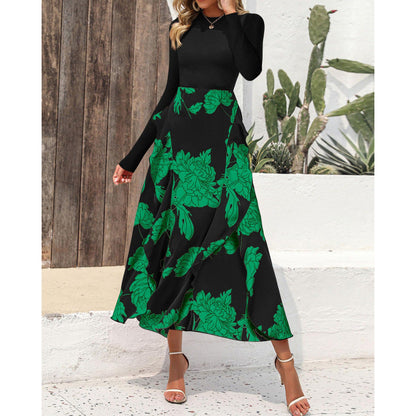Women's Elegant Maxi Dress with Floral Ruffle and Long Sleeves NOVAE