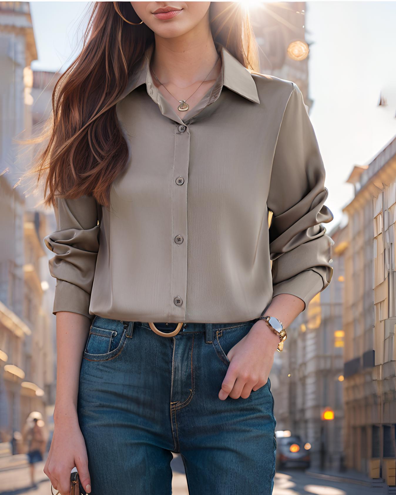 Women's elegant and lightweight blouse with a comfortable cut and subtle sheen NOVAE