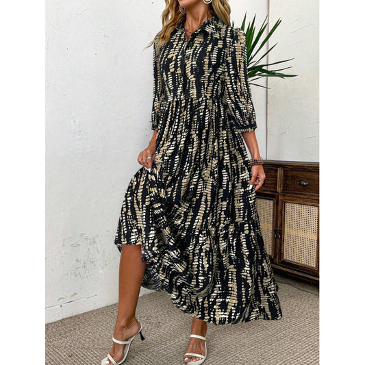 Women's shirt dress with sophisticated ruffle details and asymmetrical hem NOVAE