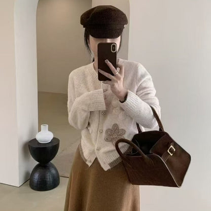 Women's cardigan with floral appliqués and button details NOVAE