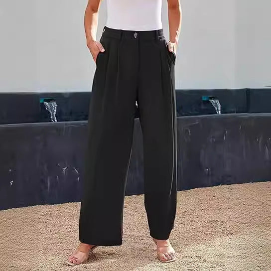 Women's wide-leg high-waisted trousers with side pockets NOVAE