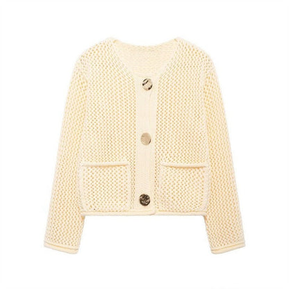 Women's cardigan with open knit structure and comfortable pockets NOVAE