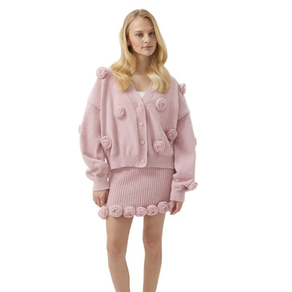 Women's cardigan with floral design and matching skirt NOVAE