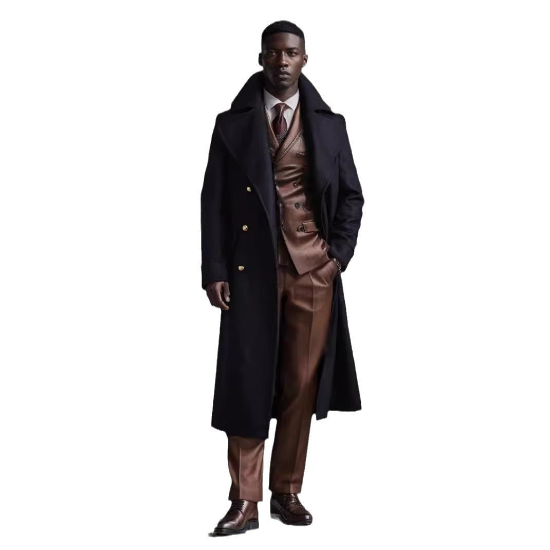 Men's elegant long coat with double-breasted front and wide lapels NOVAE
