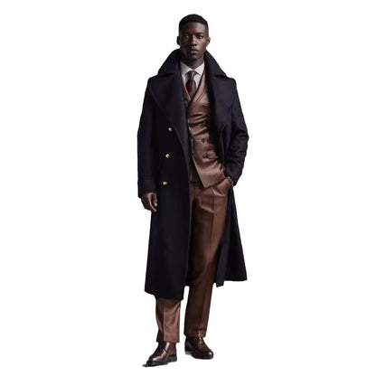 Men's elegant long coat with double-breasted front and wide lapels NOVAE