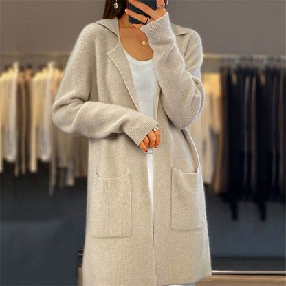 Women's oversized cardigan with deep V-neck and practical pockets NOVAE