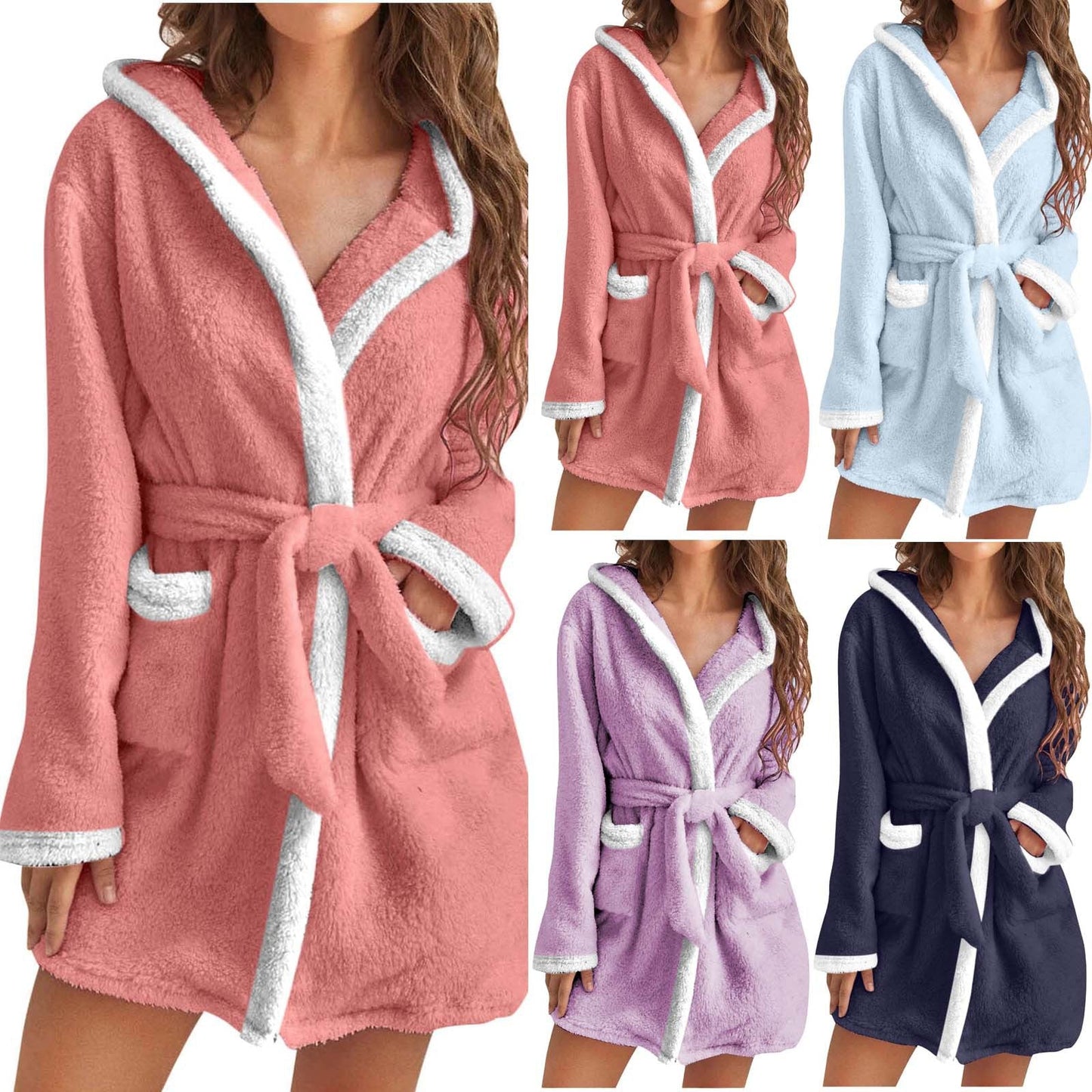 Women's Cozy Bathrobe with Soft Sherpa Lining and Practical Pockets NOVAE