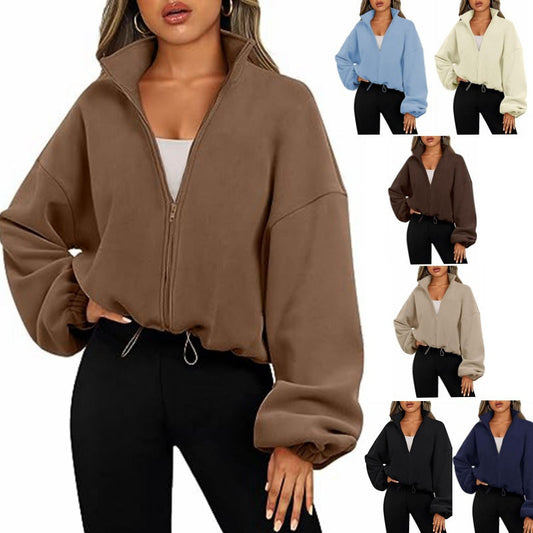 Women's trendy oversized zip-up sweater with high collar and drawstring NOVAE