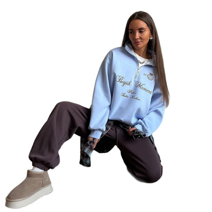 Women's sweatshirt with a modern stand-up collar and creative print NOVAE