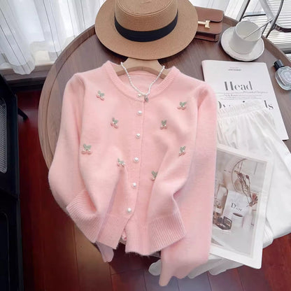 Women's cardigan with floral embroidery and pearl buttons NOVAE