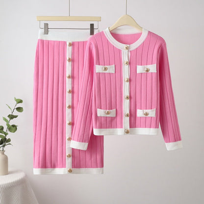 Women's stylish knit ensemble with decorative buttons and pockets NOVAE