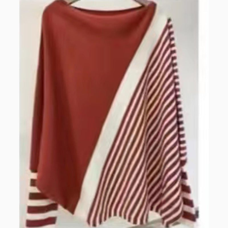 Women's fashionable knit sweater with asymmetrical cut and graphic stripe pattern NOVAE