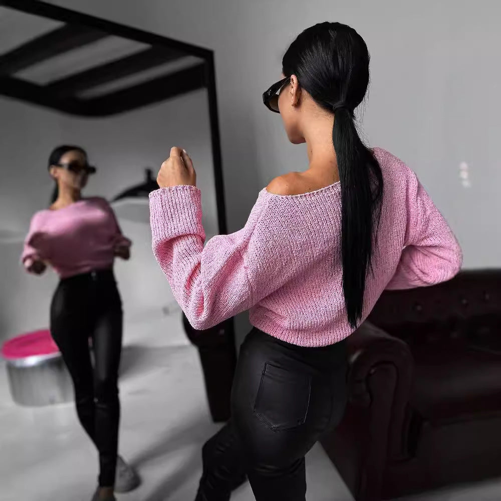 Women's casual knit sweater with off-shoulder design and comfortable cut NOVAE