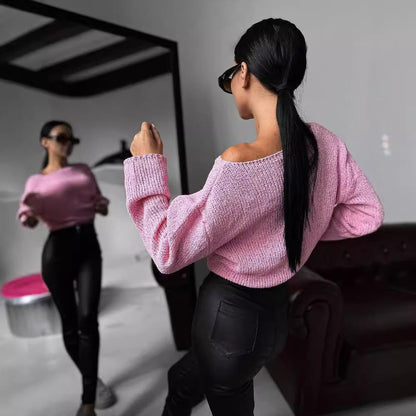 Women's casual knit sweater with off-shoulder design and comfortable cut NOVAE