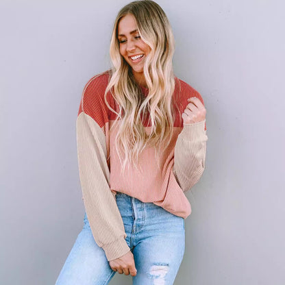 Women's casual ribbed sweater with color blocking NOVAE