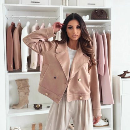 Women's fashionable biker jacket in a casual style with snap button closure and practical pockets NOVAE