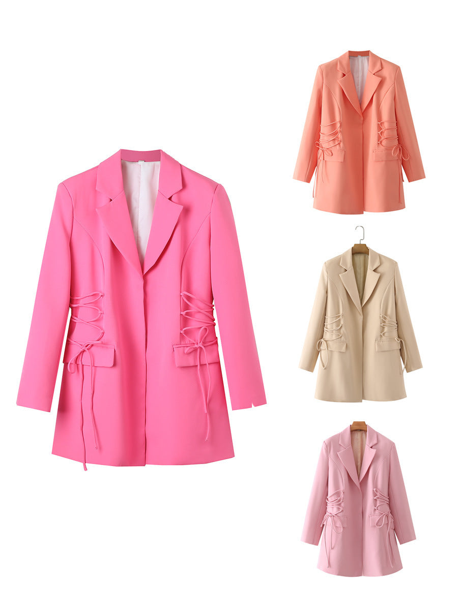 Women's fashionable blazer with sophisticated lacing details and practical pockets NOVAE