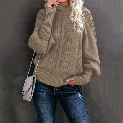 Women's chunky knit sweater with high collar and balloon sleeves NOVAE