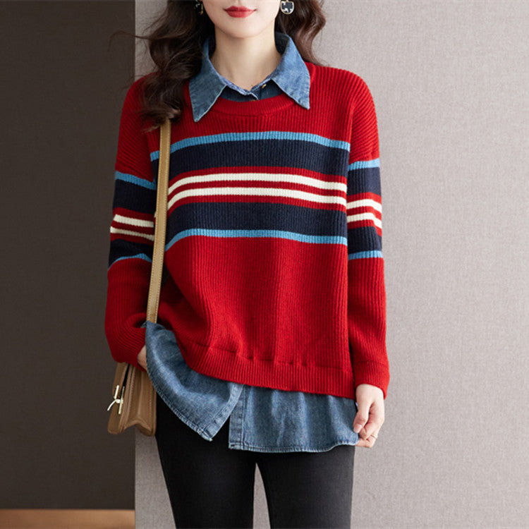 Women's striped knit sweater with a relaxed fit and comfortable feel NOVAE