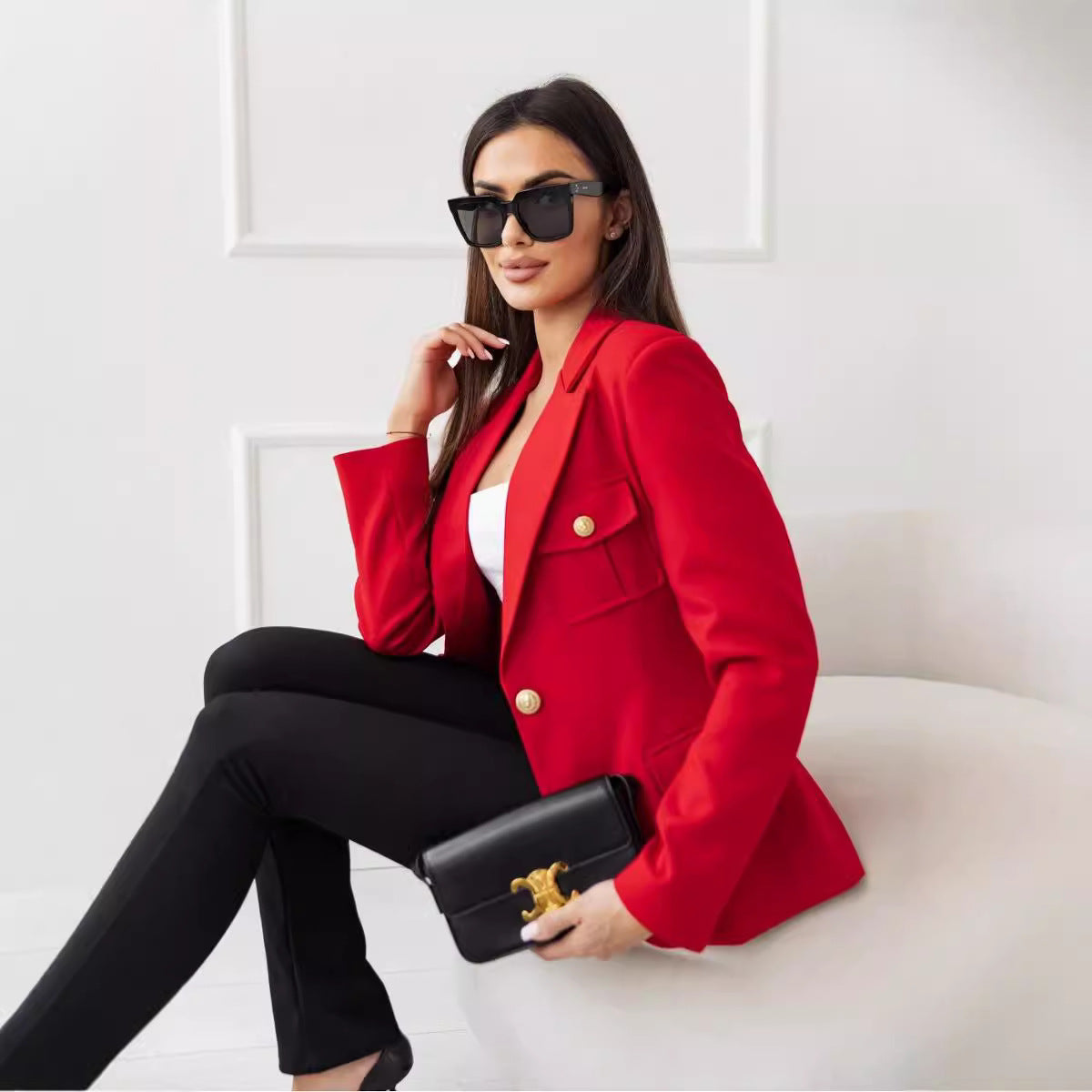 Women's Elegant Blazer with Double Buttons and Practical Pockets NOVAE