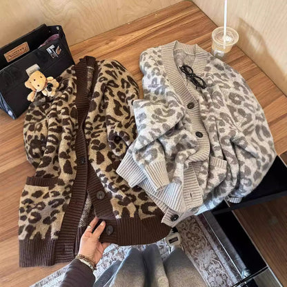 Women's lightweight knit cardigan with textured leopard print NOVAE