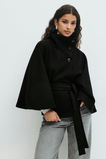 Women's Relaxed Fit Cape Jacket with Tie Belt NOVAE