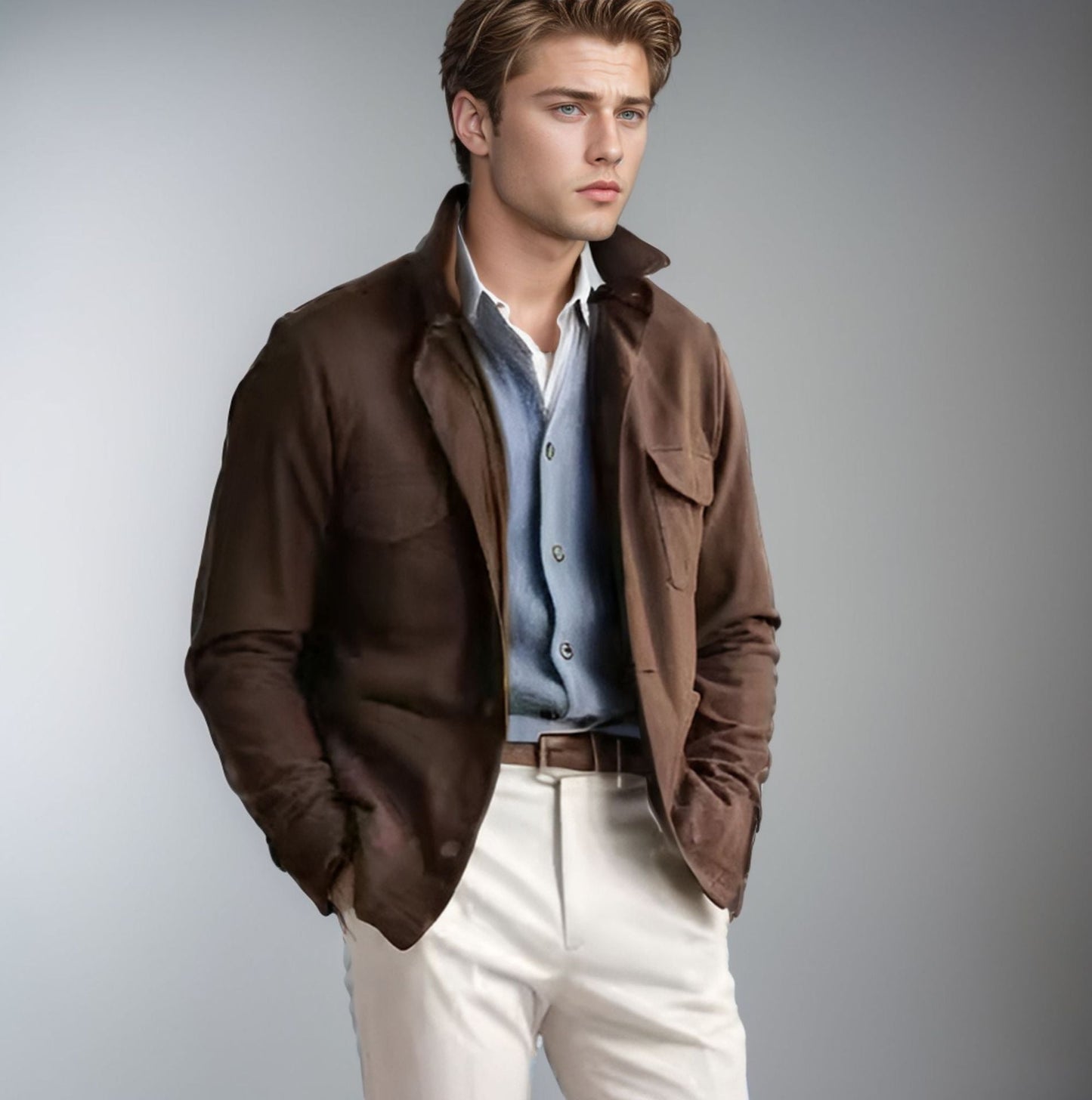 Men's timeless utility jacket with practical pockets and stand-up collar NOVAE