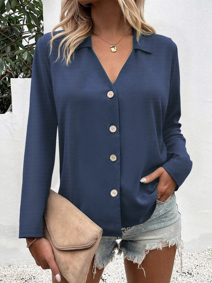 Women's fashionable blouse with V-neck and button details NOVAE