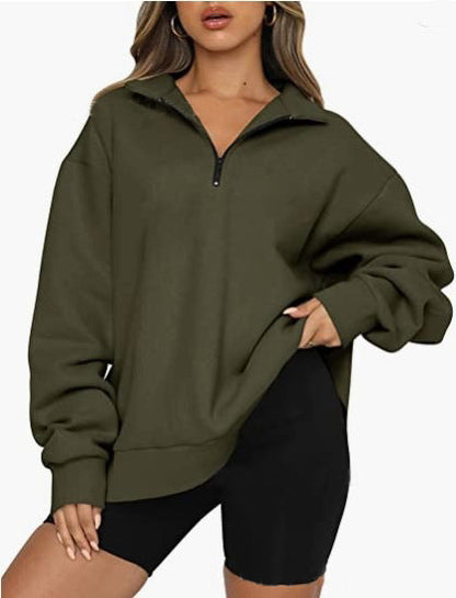 Women's fashionable oversized sweater with short zipper and casual sleeves NOVAE