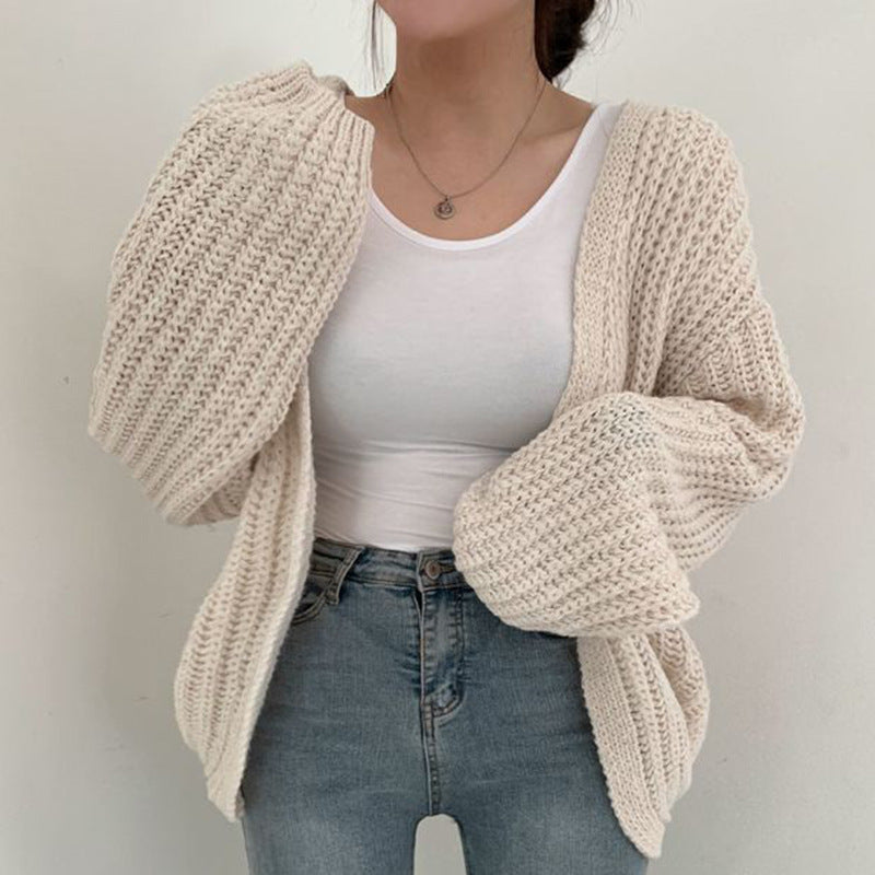 Women's chunky knit cardigan with a relaxed fit and voluminous sleeves NOVAE